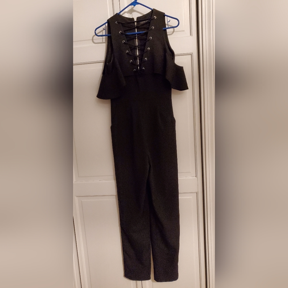 Black cold shoulder jumpsuit